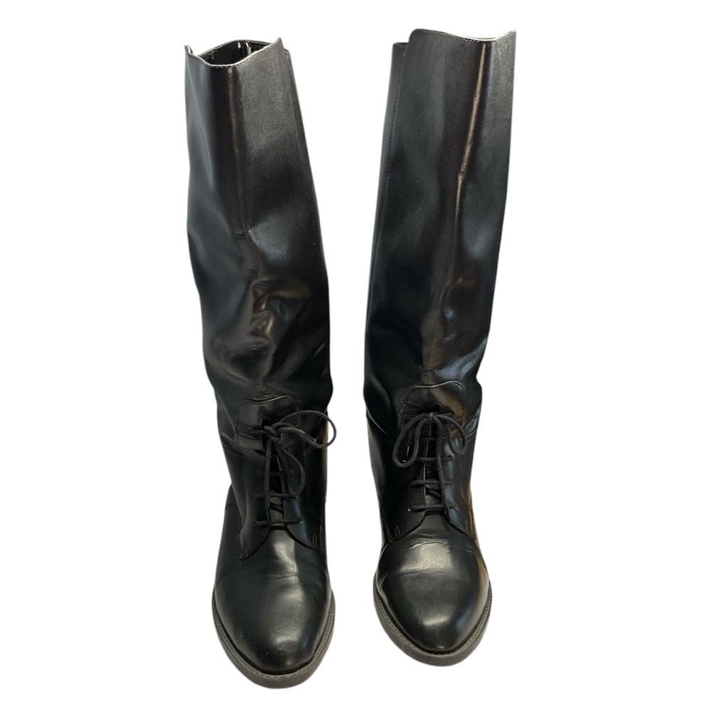 VTG Euro Club Sebastian Piatto Black Leather Equestrian Lace Up Boots Size 7.5